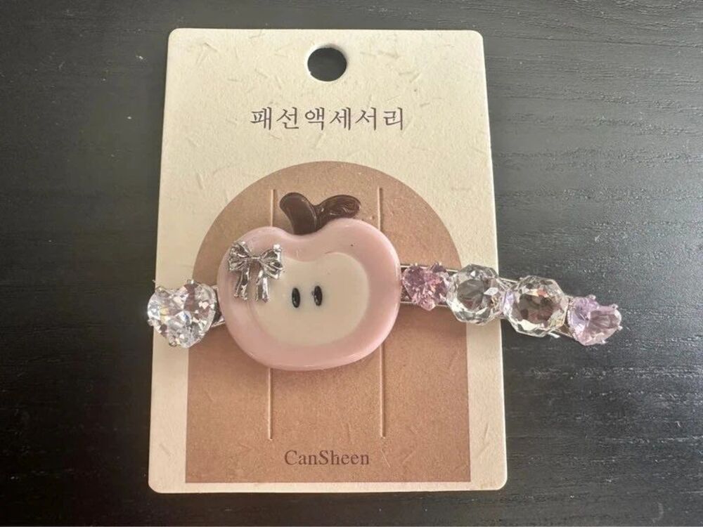 kawaii pastel plaid apple hair clip